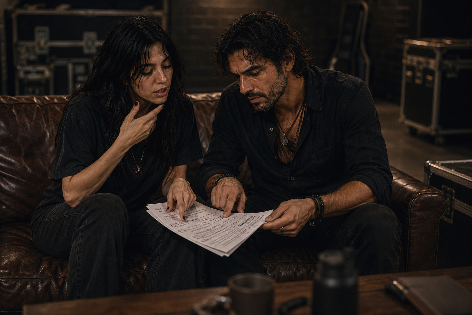 Khera y Braskai revisando hojas durante el ensayo